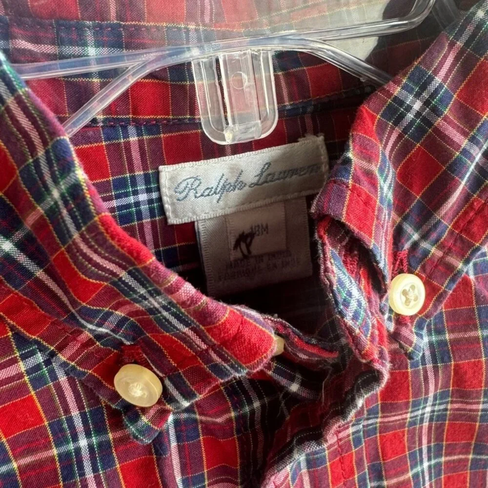 Ralph Lauren Long Sleeve Red Plaid Button Down Toddler's Size 18m.